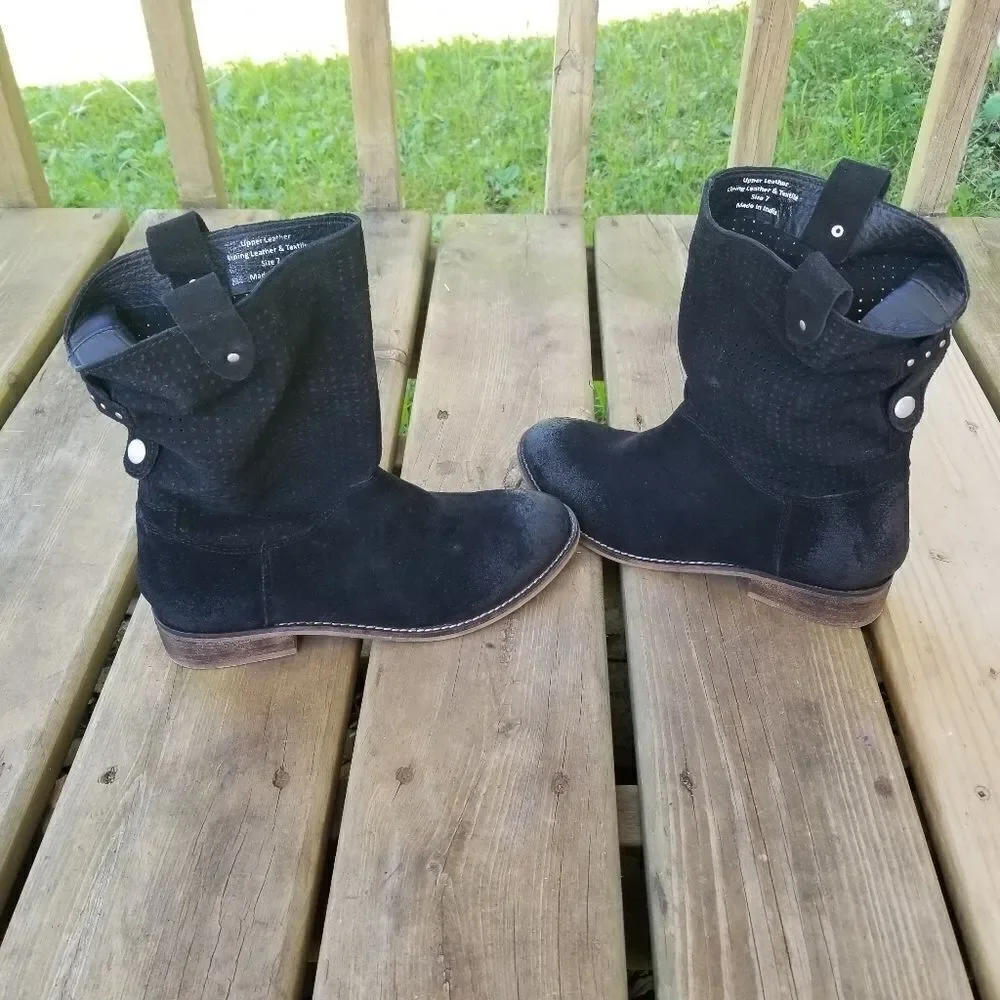 Rebels Trinity Black Suede Perforated Boots 7 Western Punk Rock Grunge Moto Sexy